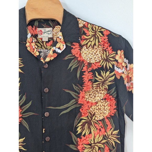Hilo Hattie Hawaiian Shirt Men's XL Floral Black Rayon Made In USA Pineapple‎ - Picture 7 of 11